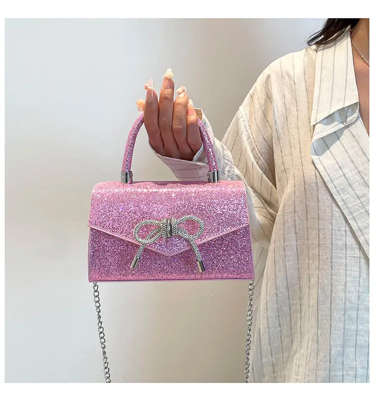 Small Square Bowknot Sparkly Chain Bag for Women — feature 16
