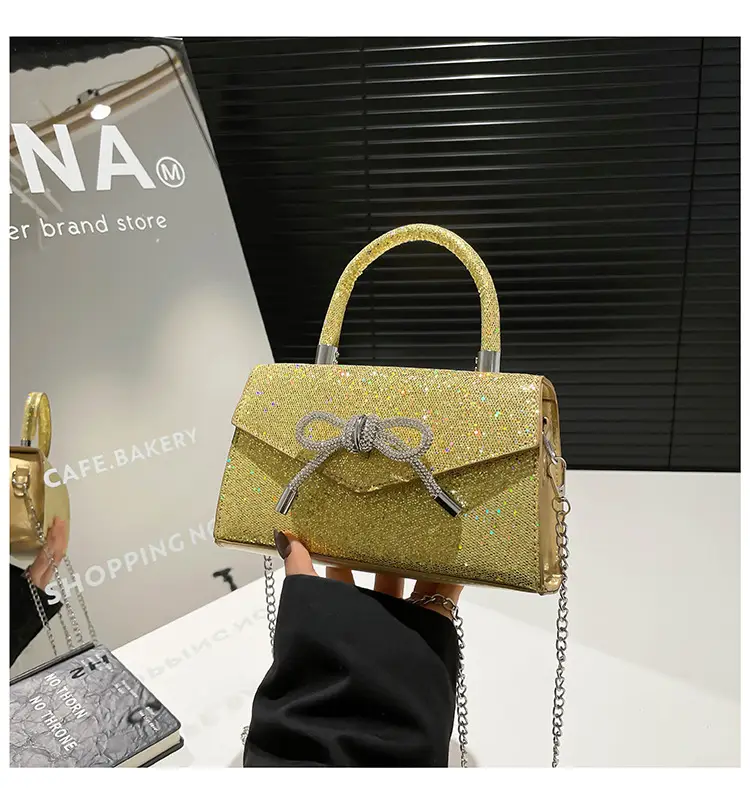 Small Square Bowknot Sparkly Chain Bag for Women — feature 17
