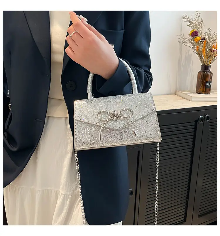 Small Square Bowknot Sparkly Chain Bag for Women — feature 19
