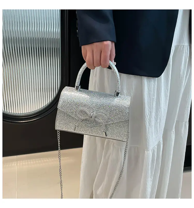 Small Square Bowknot Sparkly Chain Bag for Women — feature 20