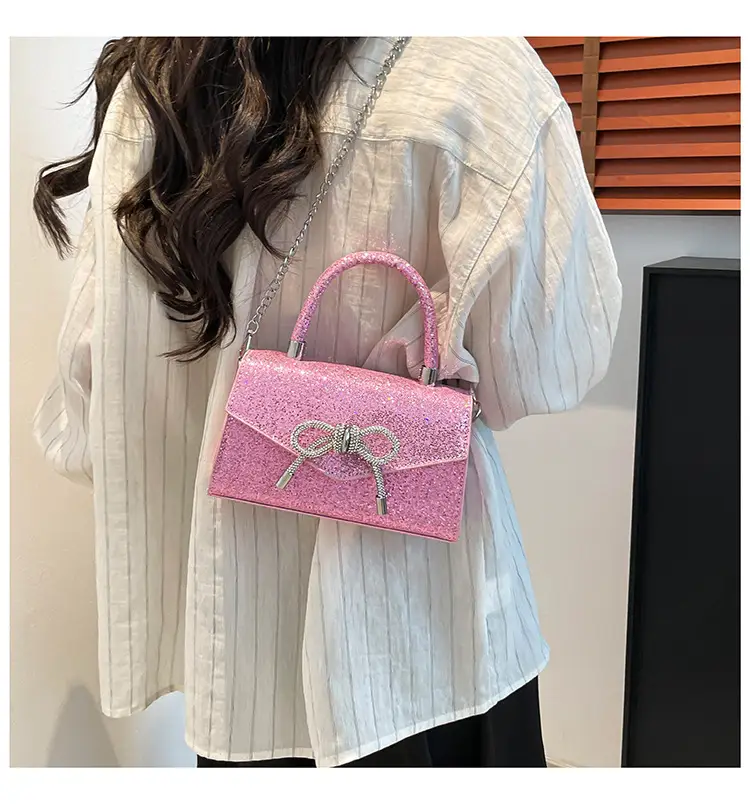 Small Square Bowknot Sparkly Chain Bag for Women — feature 22