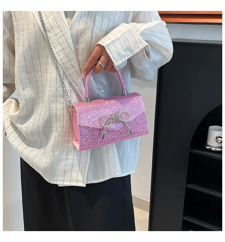 Small Square Bowknot Sparkly Chain Bag for Women — feature 23