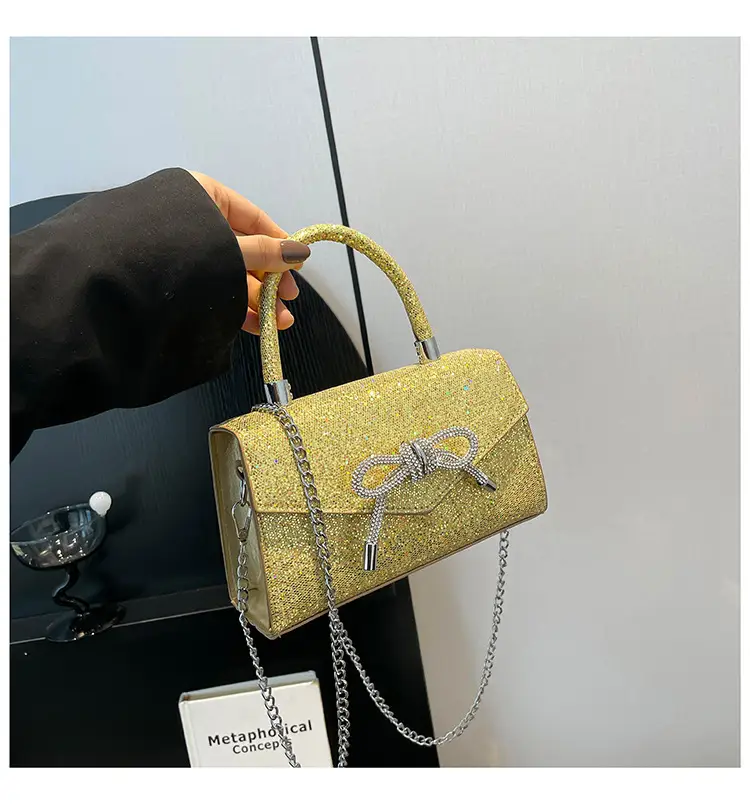 Small Square Bowknot Sparkly Chain Bag for Women — feature 25