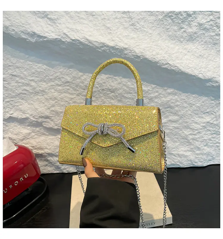 Small Square Bowknot Sparkly Chain Bag for Women — feature 26