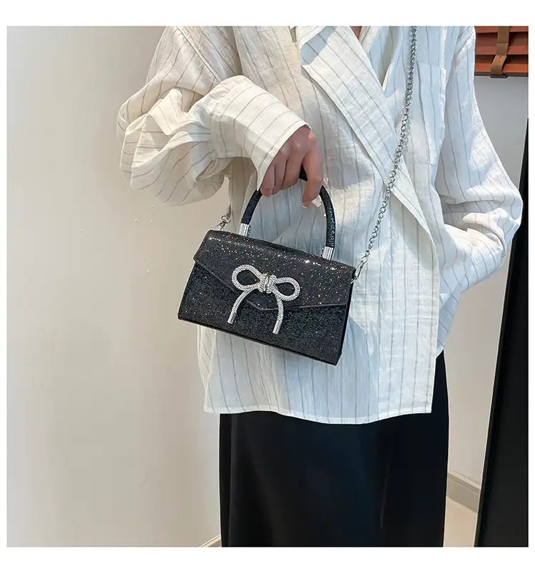 Small Square Bowknot Sparkly Chain Bag for Women — feature 29