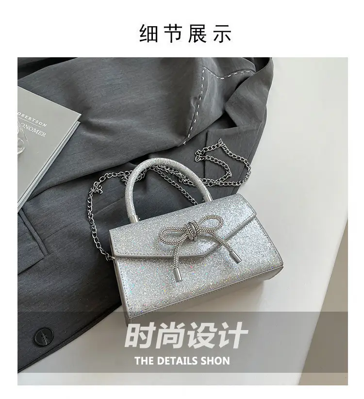Small Square Bowknot Sparkly Chain Bag for Women — feature 3
