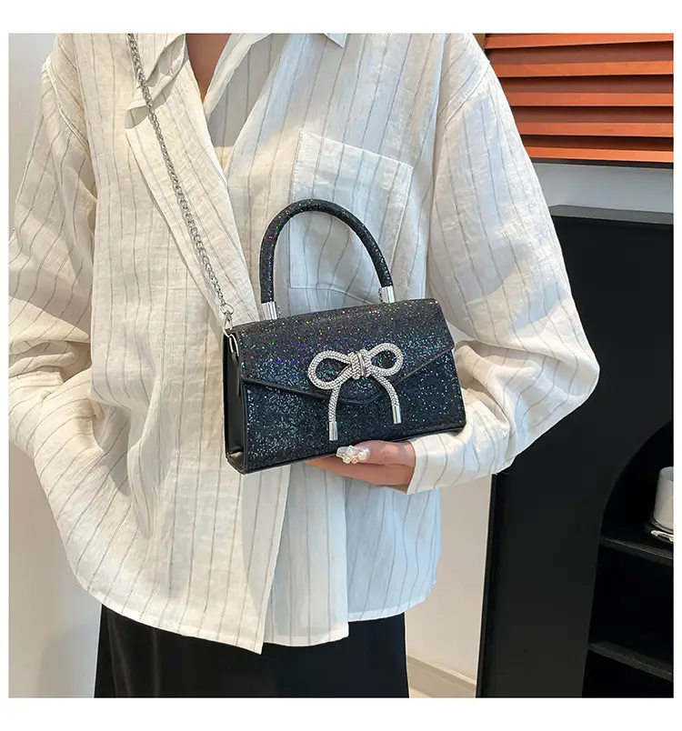 Small Square Bowknot Sparkly Chain Bag for Women — feature 30