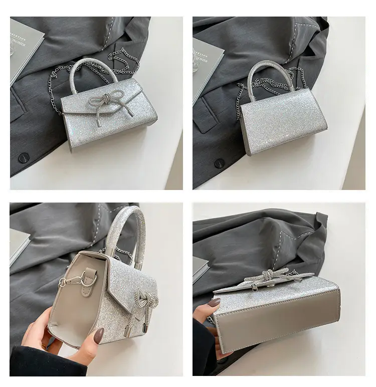 Small Square Bowknot Sparkly Chain Bag for Women — feature 9