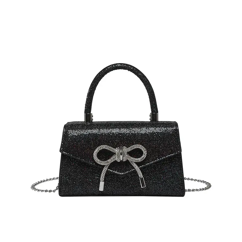 Small Square Bowknot Sparkly Chain Bag for Women - Image 2