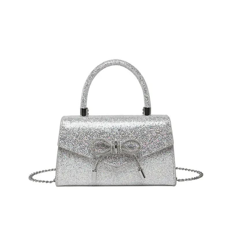 Small Square Bowknot Sparkly Chain Bag for Women - Image 4