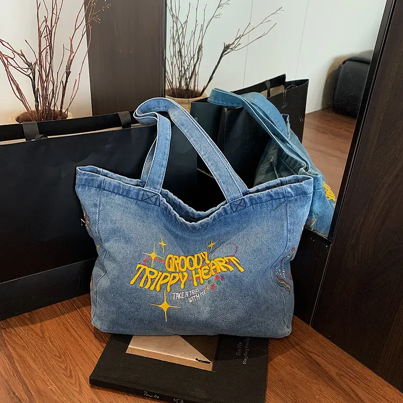 Denim Shoulder Bag College Style Large Capacity Women's Tote - Image 5
