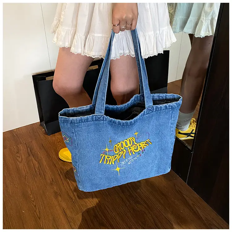 Denim Shoulder Bag College Style Large Capacity Women's Tote — feature 10