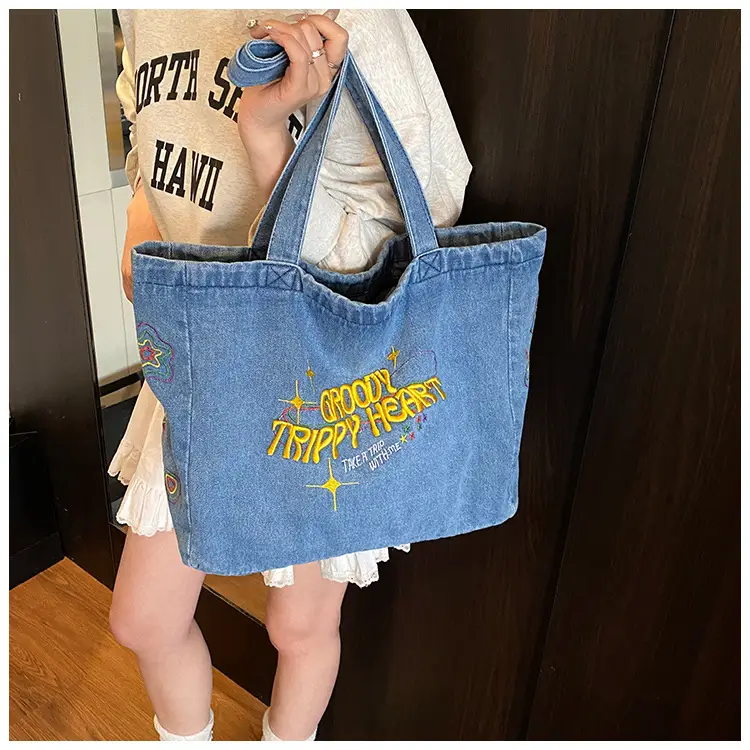 Denim Shoulder Bag College Style Large Capacity Women's Tote — feature 11