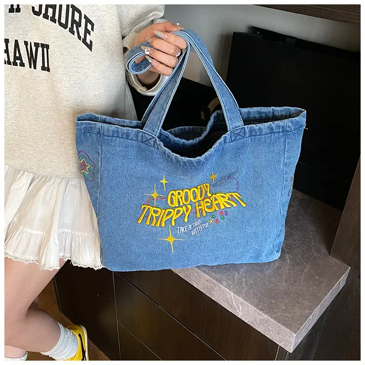 Denim Shoulder Bag College Style Large Capacity Women's Tote — feature 12