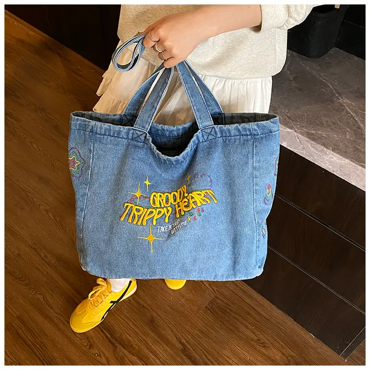 Denim Shoulder Bag College Style Large Capacity Women's Tote — feature 13