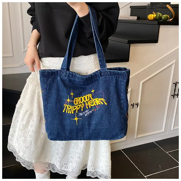 Denim Shoulder Bag College Style Large Capacity Women's Tote — feature 14