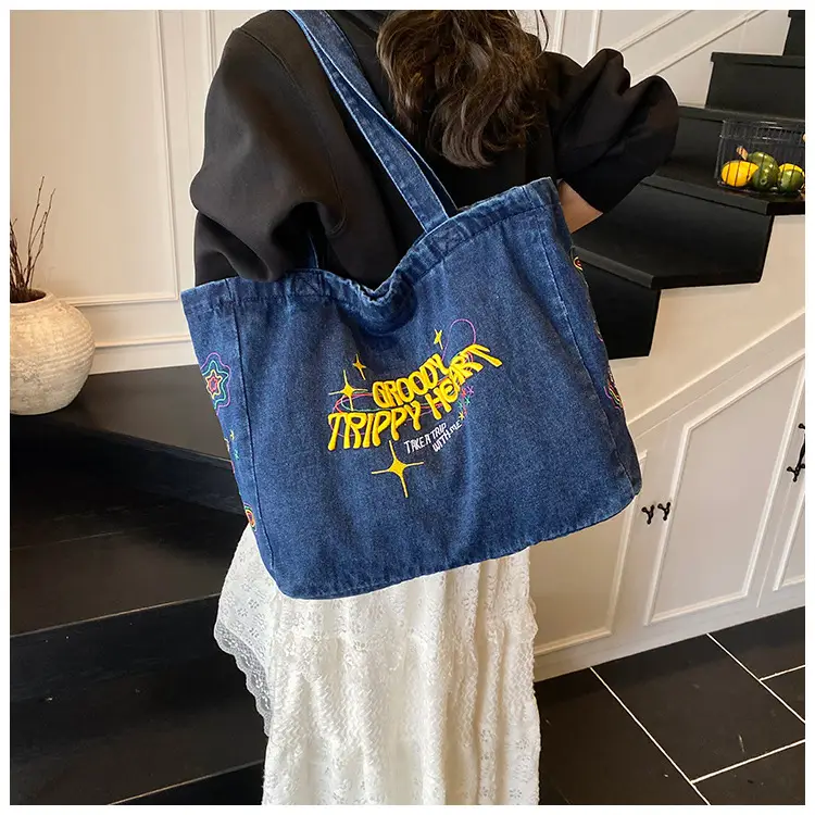 Denim Shoulder Bag College Style Large Capacity Women's Tote — feature 16