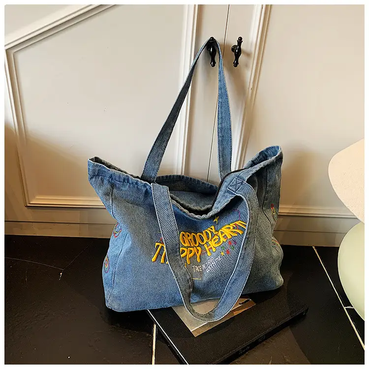 Denim Shoulder Bag College Style Large Capacity Women's Tote — feature 18