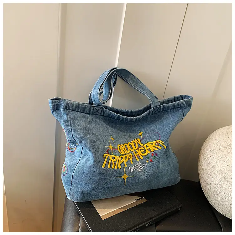 Denim Shoulder Bag College Style Large Capacity Women's Tote — feature 19
