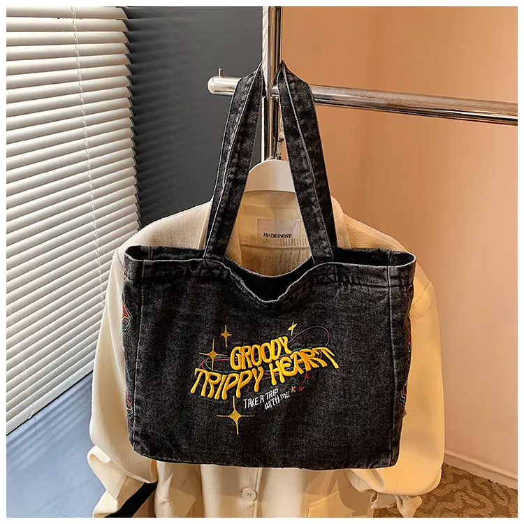 Denim Shoulder Bag College Style Large Capacity Women's Tote — feature 20