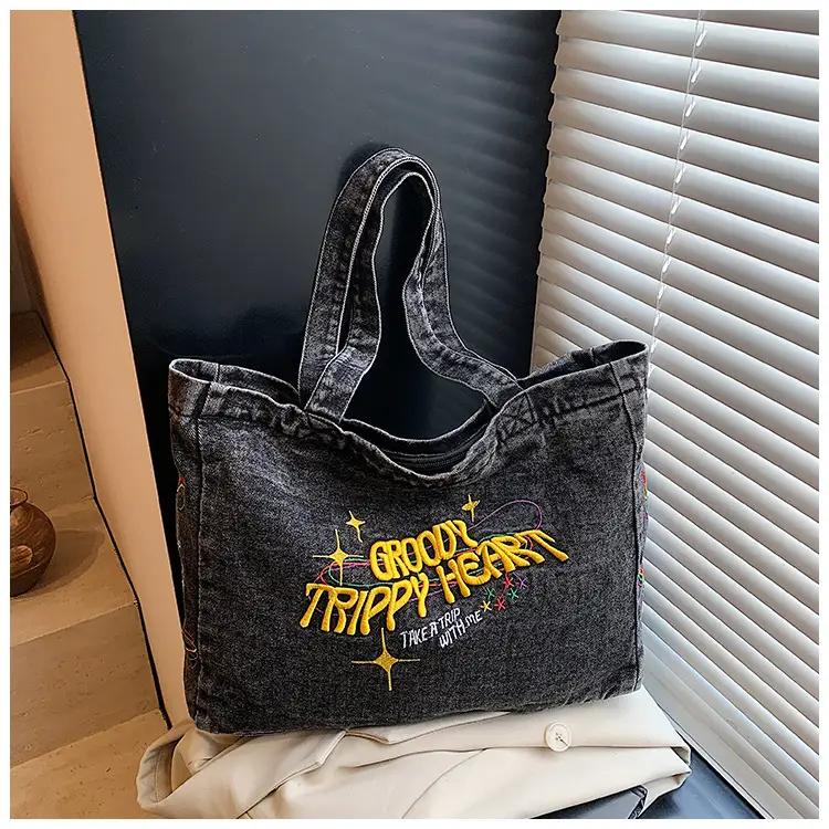 Denim Shoulder Bag College Style Large Capacity Women's Tote — feature 21