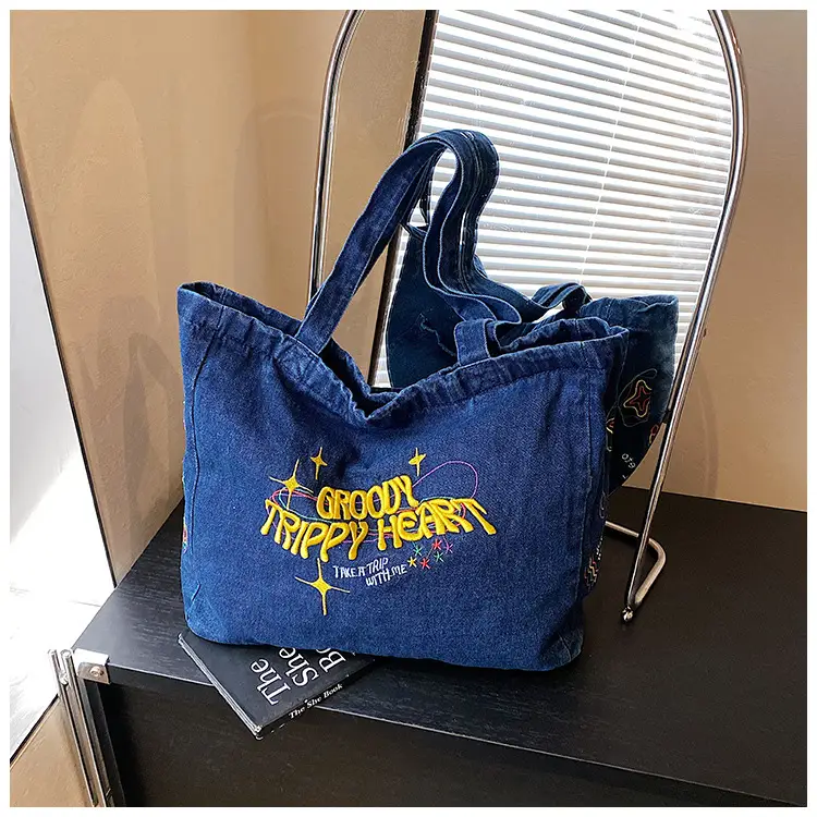 Denim Shoulder Bag College Style Large Capacity Women's Tote — feature 23