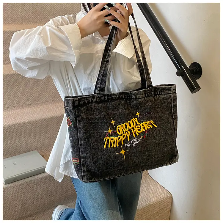 Denim Shoulder Bag College Style Large Capacity Women's Tote — feature 7