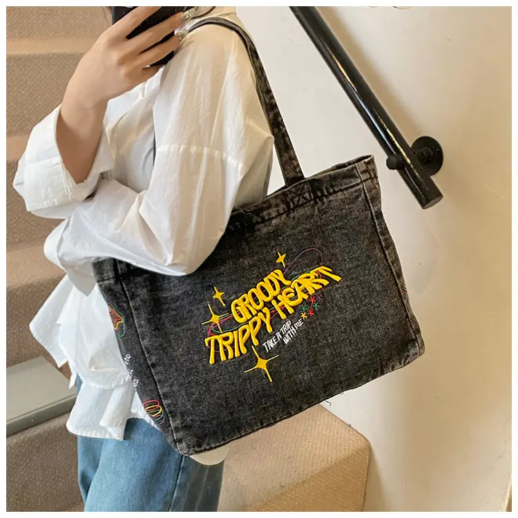 Denim Shoulder Bag College Style Large Capacity Women's Tote — feature 9