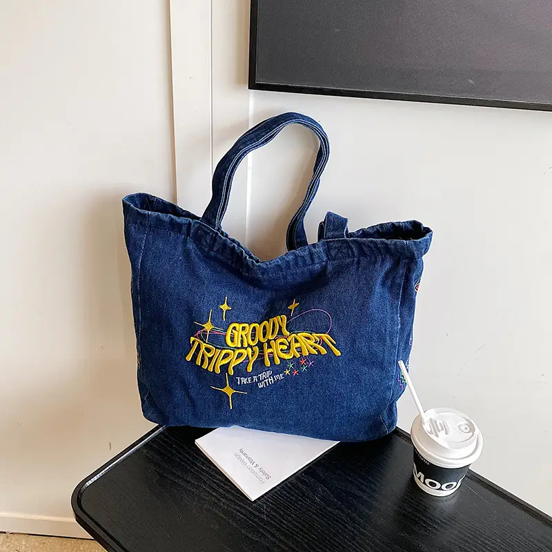 Denim Shoulder Bag College Style Large Capacity Women's Tote - Image 2