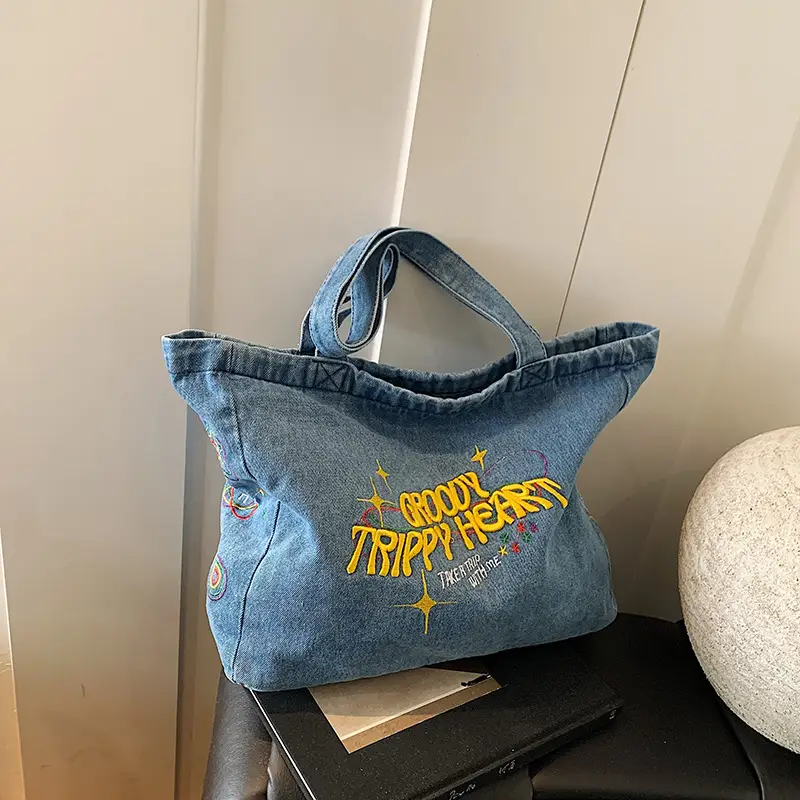 Denim Shoulder Bag College Style Large Capacity Women's Tote - Image 3