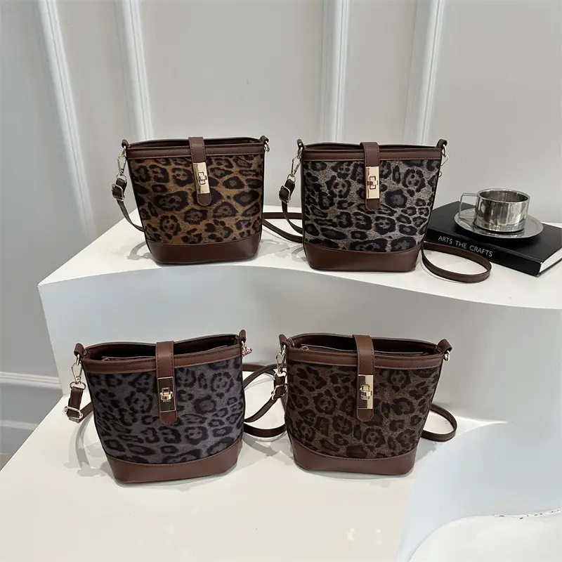 Retro Leopard Print Shoulder Bag 205 Spring Summer New Trendy Casual Splicing Crossbody Bag Foreign Style Hand Bucket Bag - Image 5