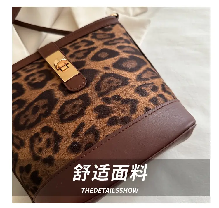 Retro Leopard Print Shoulder Bag 205 Spring Summer New Trendy Casual Splicing Crossbody Bag Foreign Style Hand Bucket Bag — feature 4