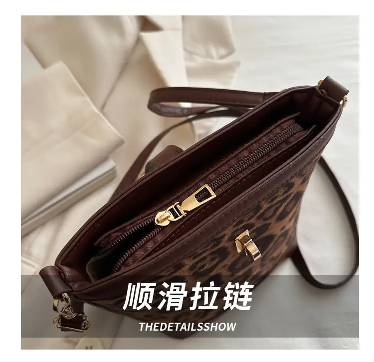 Retro Leopard Print Shoulder Bag 205 Spring Summer New Trendy Casual Splicing Crossbody Bag Foreign Style Hand Bucket Bag — feature 6