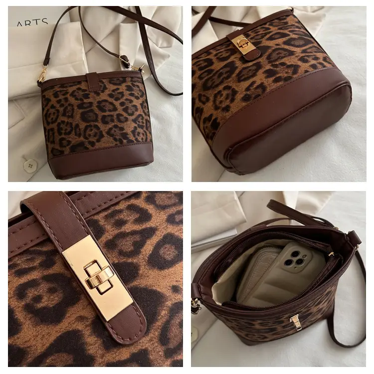 Retro Leopard Print Shoulder Bag 205 Spring Summer New Trendy Casual Splicing Crossbody Bag Foreign Style Hand Bucket Bag — feature 8