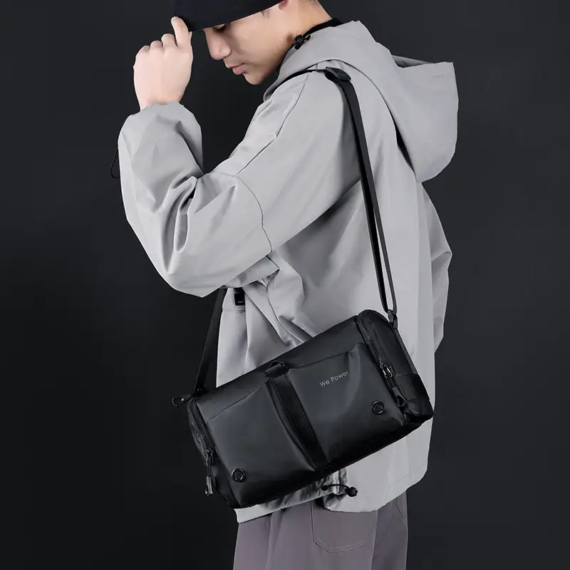 Cool Men's Black Shoulder Bag with Crossbody Strap - Image 8