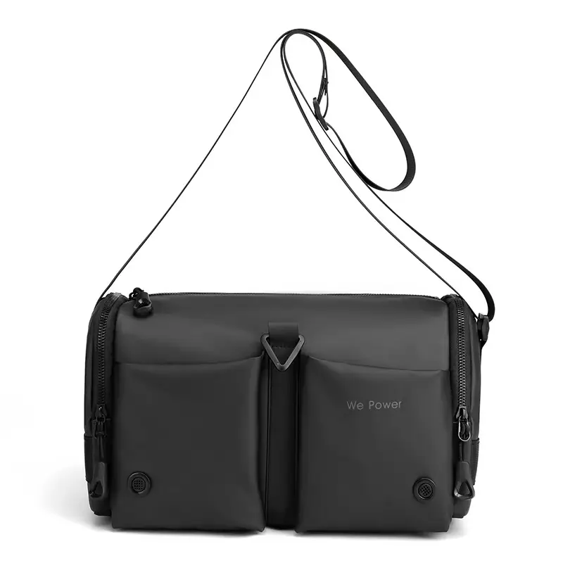 Cool Men's Black Shoulder Bag with Crossbody Strap - Image 9