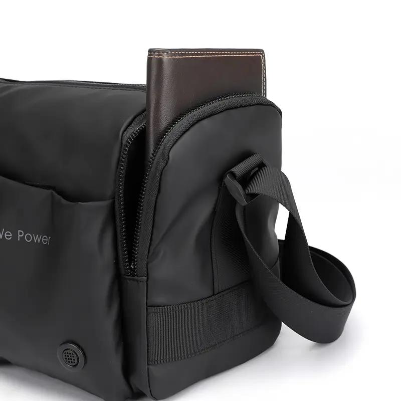 Cool Men's Black Shoulder Bag with Crossbody Strap — feature 12
