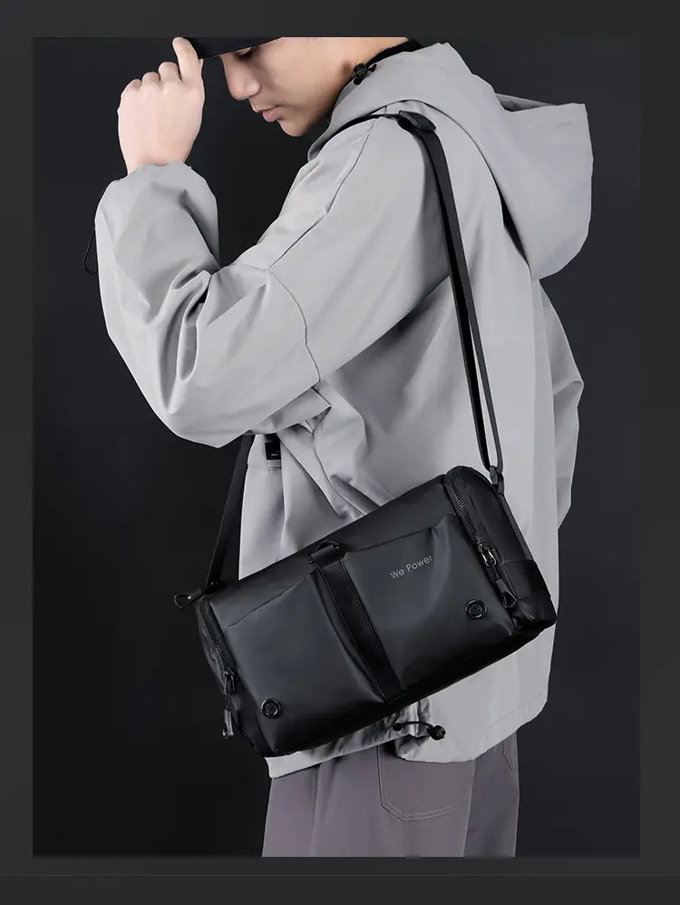 Cool Men's Black Shoulder Bag with Crossbody Strap — feature 15
