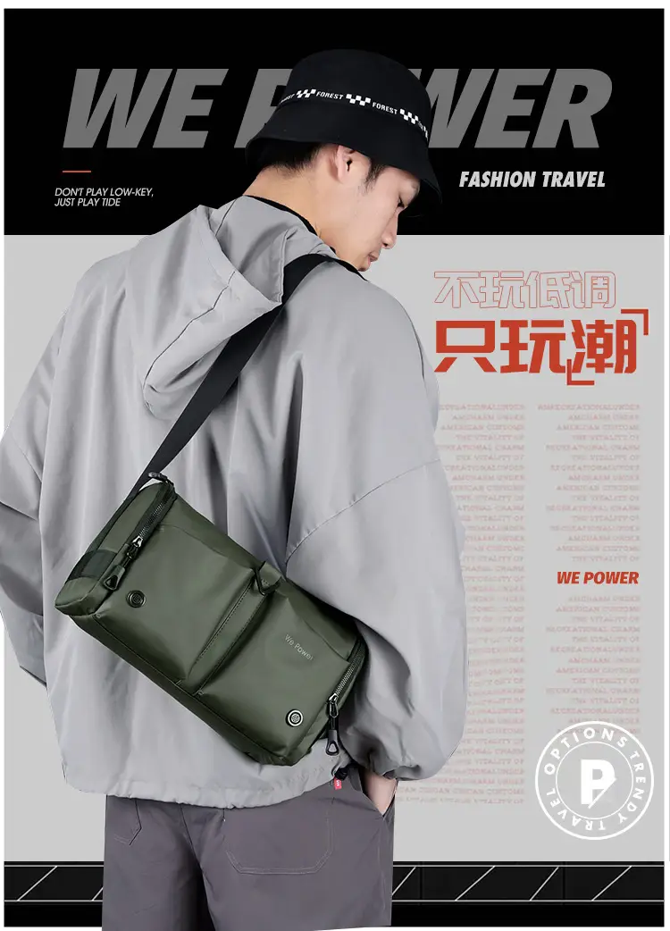 Cool Men's Black Shoulder Bag with Crossbody Strap — feature 2