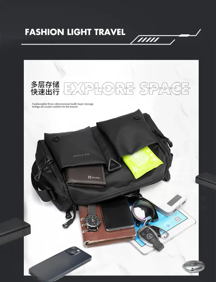 Cool Men's Black Shoulder Bag with Crossbody Strap — feature 3
