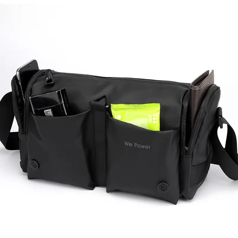 Cool Men's Black Shoulder Bag with Crossbody Strap — feature 6