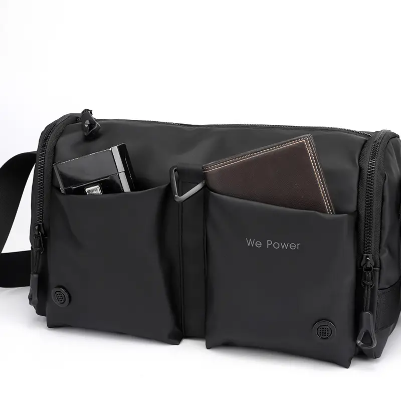 Cool Men's Black Shoulder Bag with Crossbody Strap — feature 8