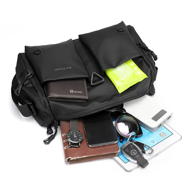 Cool Men's Black Shoulder Bag with Crossbody Strap — feature 9