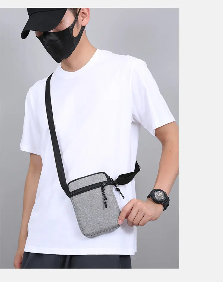 Men's Canvas Shoulder Bag Grey Black Multi Color — feature 30