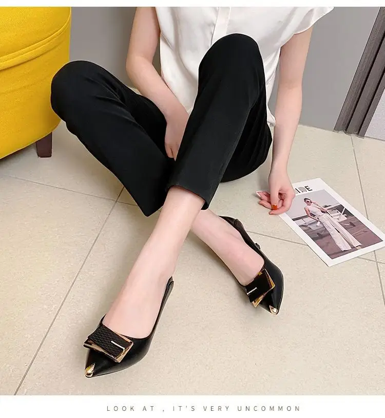 2026 New Style French High Heels, Elegant Soft Leather, Non-Abrasive, Stiletto Heel, Pointed Toe, Office Shoes, Square Buckle, Low Heel, Women's Single Shoes — feature 5
