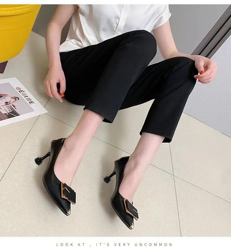 2026 New Style French High Heels, Elegant Soft Leather, Non-Abrasive, Stiletto Heel, Pointed Toe, Office Shoes, Square Buckle, Low Heel, Women's Single Shoes — feature 6
