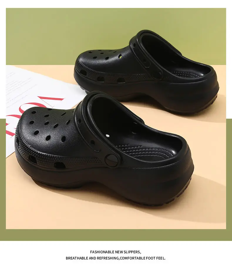 Women's Black EVA Beach Slippers Height Increased Thick Bottom β feature 17