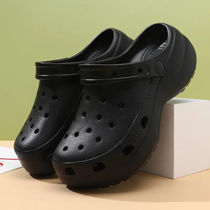 Women's Black EVA Beach Slippers Height Increased Thick Bottom - Image 2