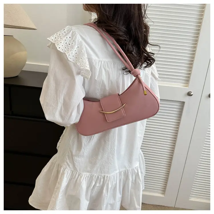 Pink Leather Messenger Bag with Gold Clasp — feature 16