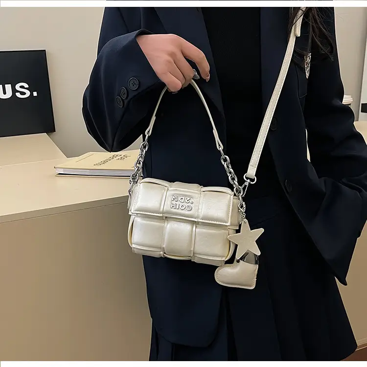 Elegant White Woven Chain Crossbody Bag for Women — feature 37